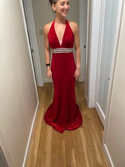 Gregory Ellenburg Red Size 8 $300 Black Tie Side Slit Floor Length Straight Dress on Queenly