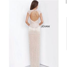 Jovani Nude Size 4 Plunge Floor Length Backless Side slit Dress on Queenly