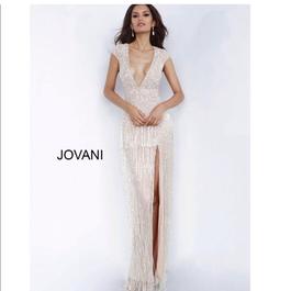 Jovani Nude Size 4 Jewelled Fully Beaded Liquid Beaded Side slit Dress on Queenly