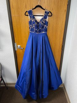 Sherri Hill Blue Size 4 High Neck Floor Length $300 Ball gown on Queenly