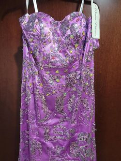 Style 2646 Partytime Formals/Rachel Allan Purple Size 10 Sequined Mermaid Dress on Queenly