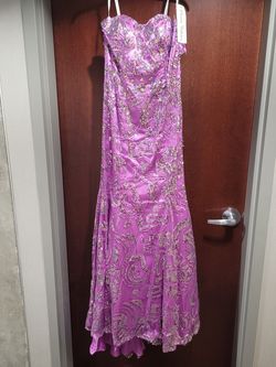 Style 2646 Partytime Formals/Rachel Allan Purple Size 10 Sequin Military Mermaid Dress on Queenly