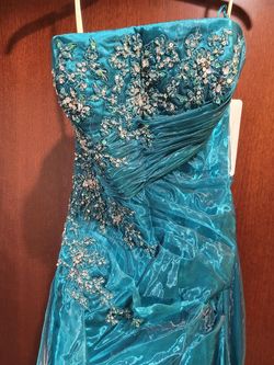 Style 9026 Joli Prom Blue Size 10 Winter Formal Strapless Military Pageant A-line Dress on Queenly