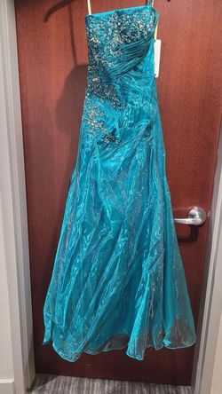 Style 9026 Joli Prom Blue Size 10 Floor Length Prom Turquoise Sequined A-line Dress on Queenly