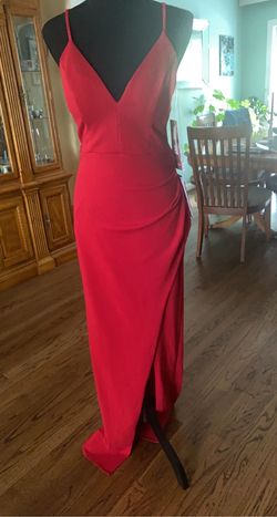 emerald subdae Red Size 8 Floor Length Side slit Dress on Queenly