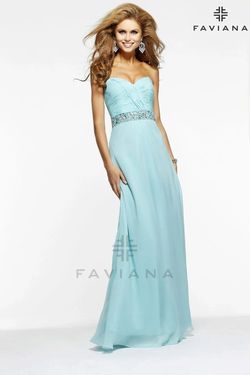 Style 7334 Faviana Blue Size 14 Tall Height Straight Dress on Queenly