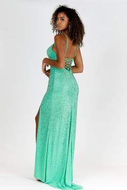 Style 7940 Vienna Light Green Size 4 Sequin Jewelled Side slit Dress on Queenly