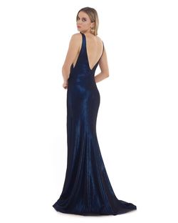 Style 16321 Morrell Maxie Blue Size 12 Navy Floor Length Pageant Wedding Guest Side slit Dress on Queenly