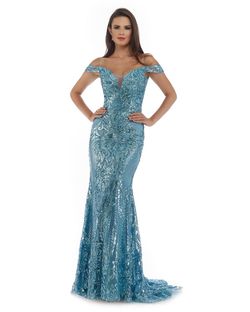 Style 16276 Morrell Maxie Blue Size 6 Floor Length Jersey Tulle Straight Dress on Queenly