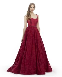 Style 15798 Morrell Maxie Red Size 8 Burgundy Lace Wedding Guest Pattern Ball gown on Queenly