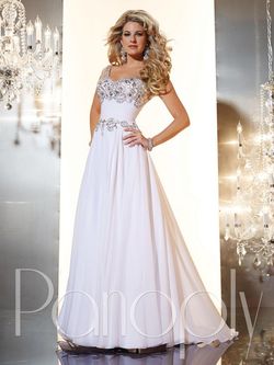 Style 14633 Panoply White Size 6 Silk Sequined Floor Length A-line Dress on Queenly