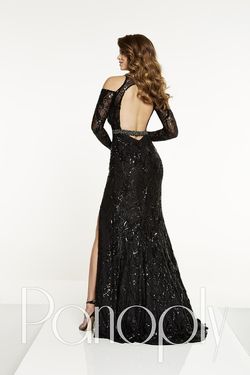 Style 14868 Panoply Black Size 0 Long Sleeve Sequin Prom Jewelled Side slit Dress on Queenly