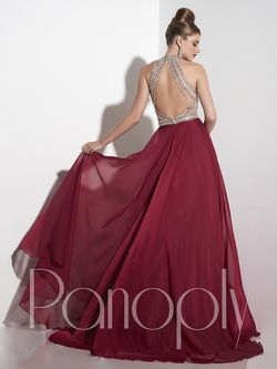 Style 14799 Panoply Red Size 16 Burgundy Pageant Floor Length Halter Ball gown on Queenly
