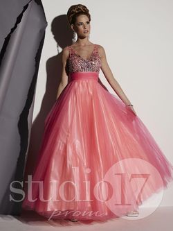 Style 12445 Studio 17 Pink Size 6 Tulle Tall Height Coral Straight Dress on Queenly