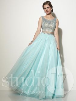 Style 12639 Studio 17 Light Blue Size 10 Embroidery A-line Dress on Queenly