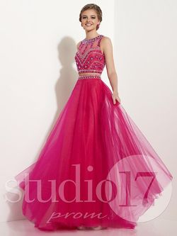 Style 12635 Studio 17 Pink Size 14 Floor Length Jewelled Ball gown on Queenly