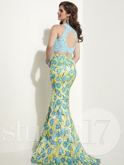 Style 12628 Studio 17 Blue Size 10 Black Tie Print Mermaid Dress on Queenly