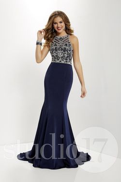 Style 12656 Studio 17 Blue Size 10 Black Tie Floor Length Straight Dress on Queenly