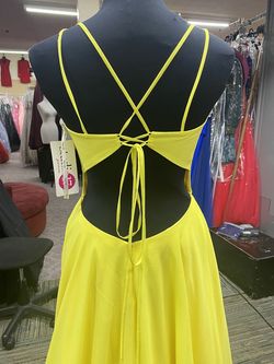 Style 12863 Studio 17 Yellow Size 12 Tall Height Spaghetti Strap A-line Ball gown on Queenly