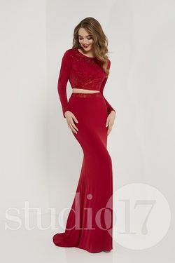 Style 12665 Studio 17 Red Size 0 Floor Length Mermaid Dress on Queenly