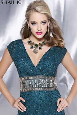 Style 3673 Shail K Green Size 14 Silk Midi Cocktail Dress on Queenly