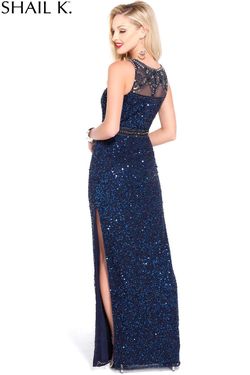 Style 3778 Shail K Blue Size 6 Prom Black Tie Side Slit Straight Dress on Queenly