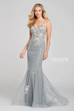 Style CL12110 Colette Silver Size 12 V Neck Black Tie Pageant Corset Straight Dress on Queenly