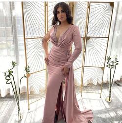 Style -1 Shiny Dresses Fashion Pink Size 6 Backless Jewelled Beaded Top Side slit Dress on Queenly