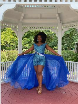 Ashley Lauren Blue Size 16 Sequin Jumpsuit Dress on Queenly