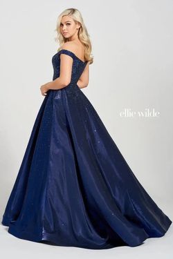 Style EW122106 Ellie Wilde Blue Size 24 Pageant Plus Size Pockets Floor Length Ball gown on Queenly