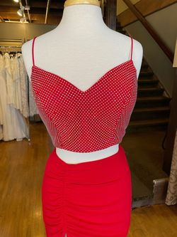 Style V-7919 Vienna Red Size 8 Beaded Top Two Piece Tall Height Side slit Dress on Queenly