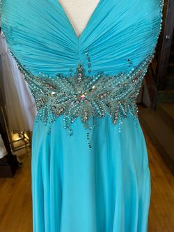 Style 14825 Morrell Maxie Blue Size 12 Military $300 Floor Length Turquoise A-line Dress on Queenly