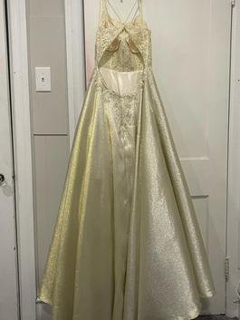 Dave and Johnny Gold Size 10 Jewelled Sheer Floor Length Ball gown on Queenly