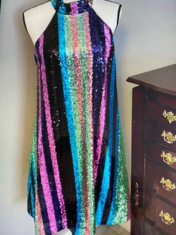 Belle by Badgley Mischka Multicolor Size 6 Euphoria Sequined Midi $300 Cocktail Dress on Queenly