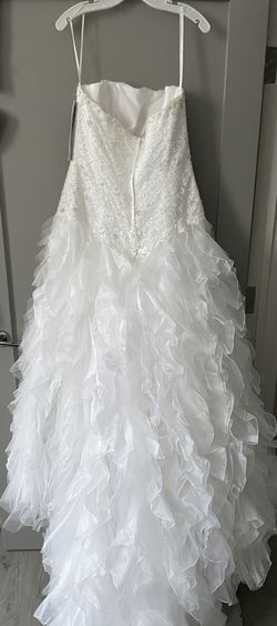 Monique Lou White Size 14 Ruffles Fitted Lace Ball gown on Queenly