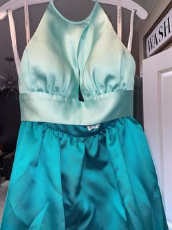 Rachel Allan Blue Size 8 Turquoise Pockets Floor Length Halter 70 Off A-line Dress on Queenly