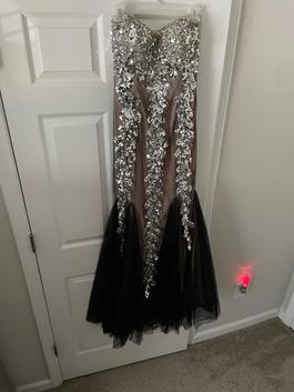 Jovani Silver Size 10 Sequin Ruffles Sequined Pageant Prom Mermaid Dress on Queenly