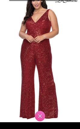 La Femme Red Size 12 Sequin Jumpsuit Dress on Queenly