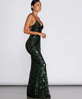 Windsor TAISIA FORMAL SEQUIN SCROLL DRESS Green Size 0 $300 Shiny Emerald Mermaid Dress on Queenly