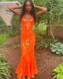 Jovani Orange Size 00 Plunge Euphoria Embroidery Prom Mermaid Dress on Queenly