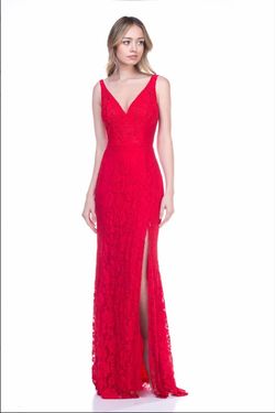 Style m27752 Maniju Red Size 10 V Neck Side slit Dress on Queenly