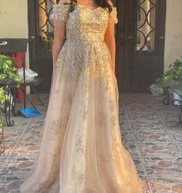 Cinderella divine Gold Size 8 Floor Length Ball gown on Queenly