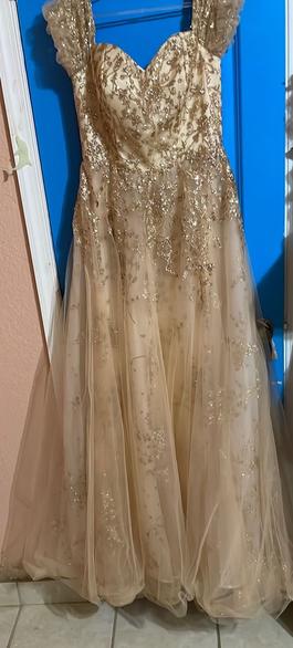 Cinderella divine Gold Size 8 Floor Length Ball gown on Queenly