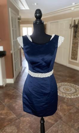 Ashley Lauren Navy Blue Size 4 Midi $300 Cocktail Dress on Queenly