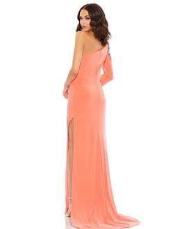 Style 77826 Mac Duggal Orange Size 4 Long Sleeve One Shoulder Fitted Side slit Dress on Queenly