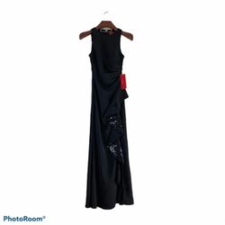 Carmen Marc Valvo Black Tie Size 4 Sequin $300 Polyester Side slit Dress on Queenly