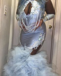 Custom Silver Size 18 Mermaid Dress on Queenly