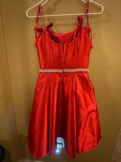 Jovani Bright Red Size 00 Spaghetti Strap Midi Homecoming Cocktail Dress on Queenly