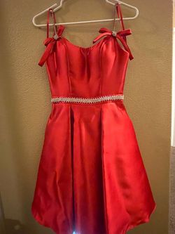 Jovani Bright Red Size 00 Spaghetti Strap Midi Homecoming Cocktail Dress on Queenly