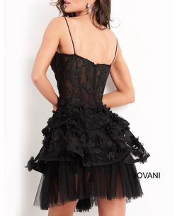 Jovani Black Size 0 Spaghetti Strap Appearance Lace Homecoming Cocktail Dress on Queenly